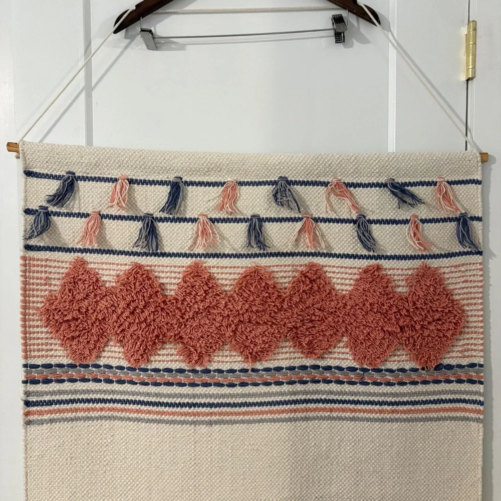 Boho Woven Wall Hanging Tassel Fringe Shaggy Diamond Tufted Textile Art 28x48